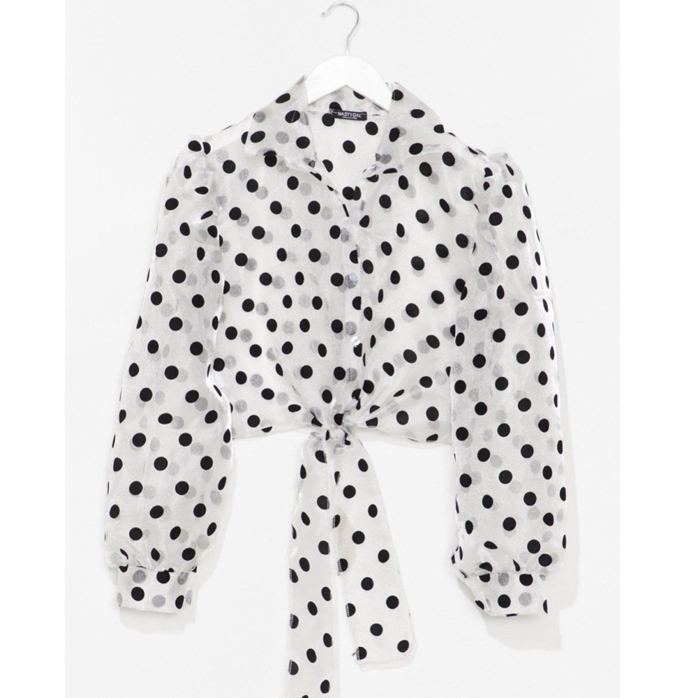 NastyGal Sheer Spot Tie Front Shirt